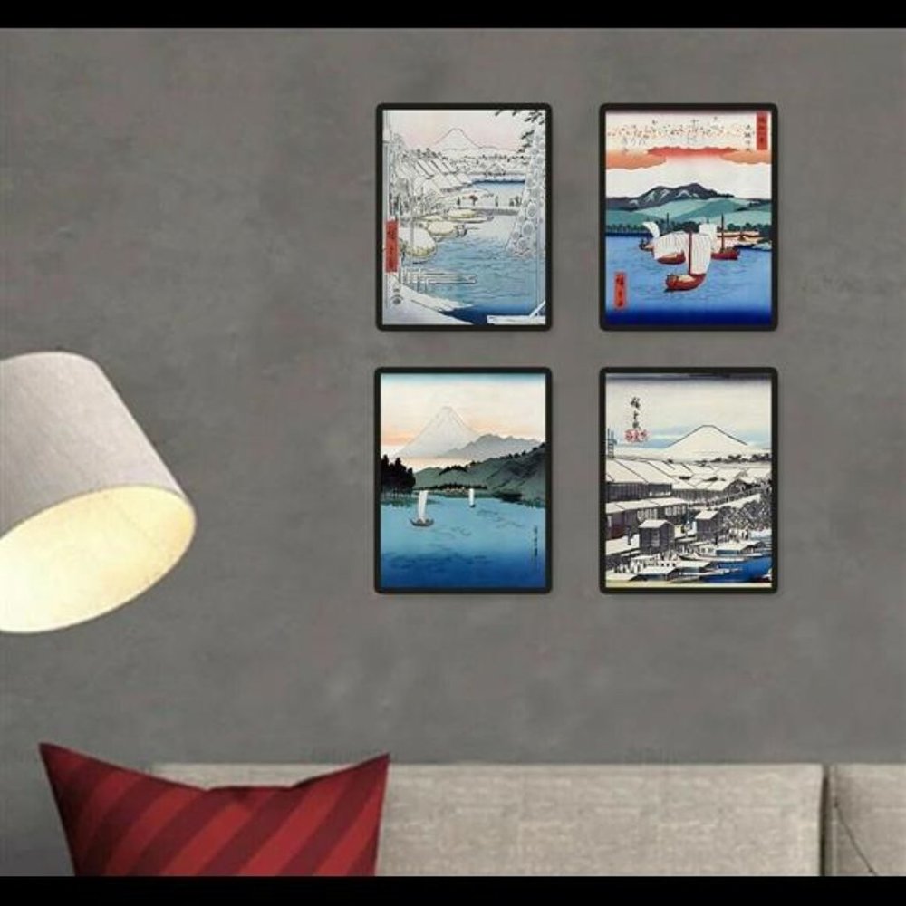 Japan Japanese Nishki Boats Vintage Woodblock Wall Art Decor Set of 4 Print